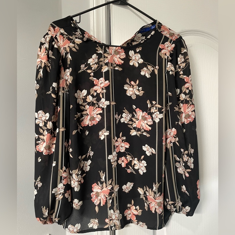 Apt. 9 Black and Pink Floral Blouse EUC